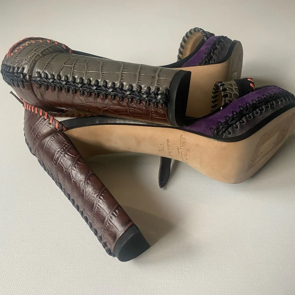 Jimmy Choo leather patchwork leather platform sandals with defect. New sz 37.5 - Picture 6 of 10